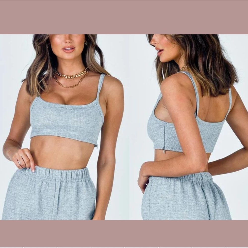NWT Princess Polly [ 0 US ] Arabella Soft Waffle Crop‎ Top in Grey #5238
